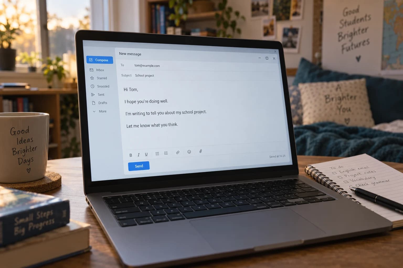 Otwarty e-mail po angielsku na ekranie laptopa