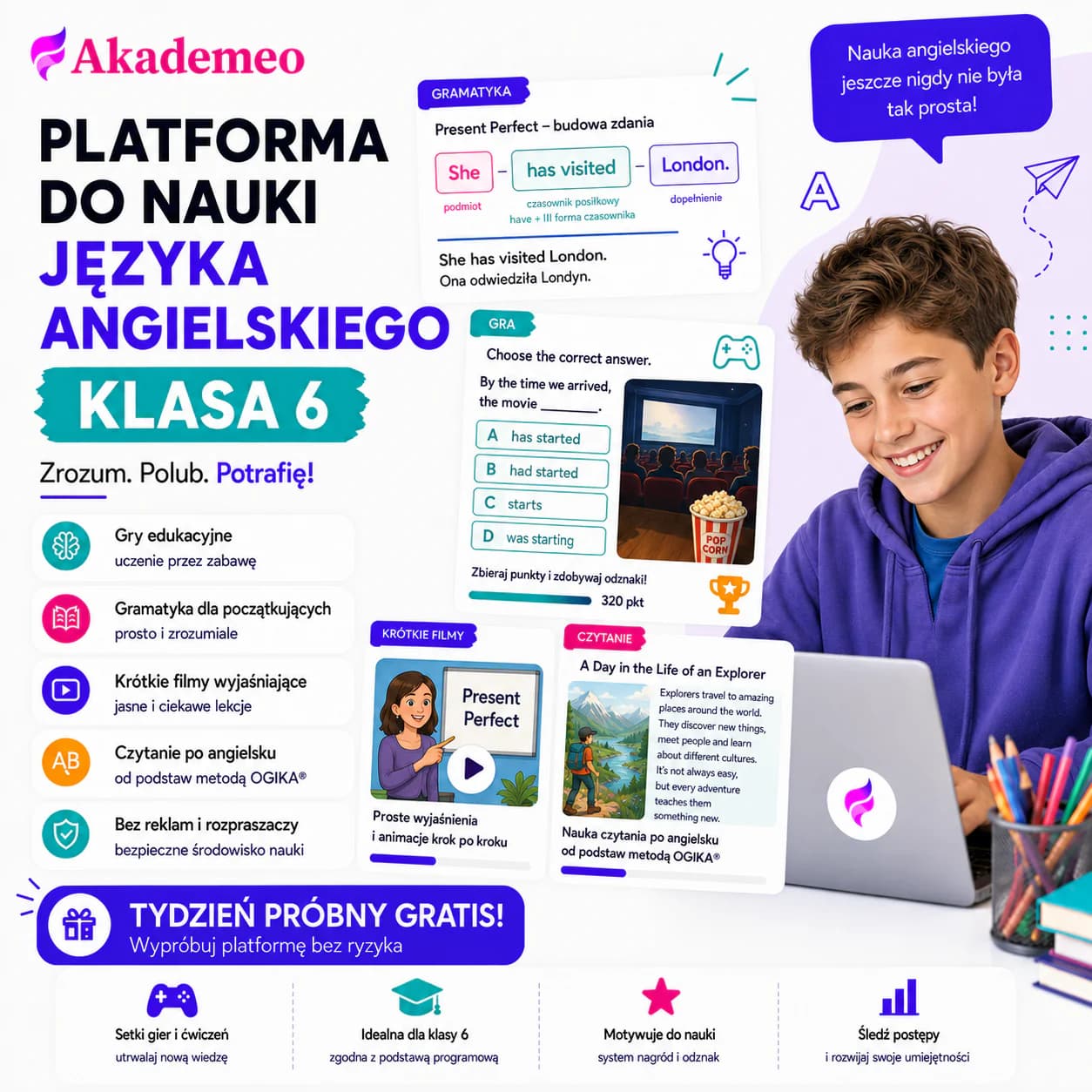 angielski klasa 6 online - nauka słówek, zdań i gramatyki