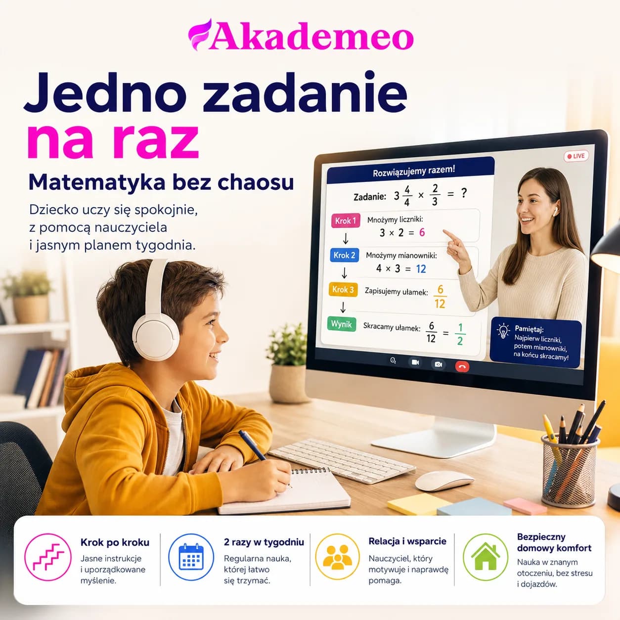 Nauka matematyki online krok po kroku w Akademeo