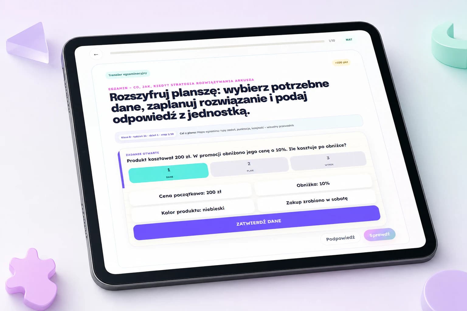 Interaktywne zadanie matematyczne klasy 8 na platformie Akademeo