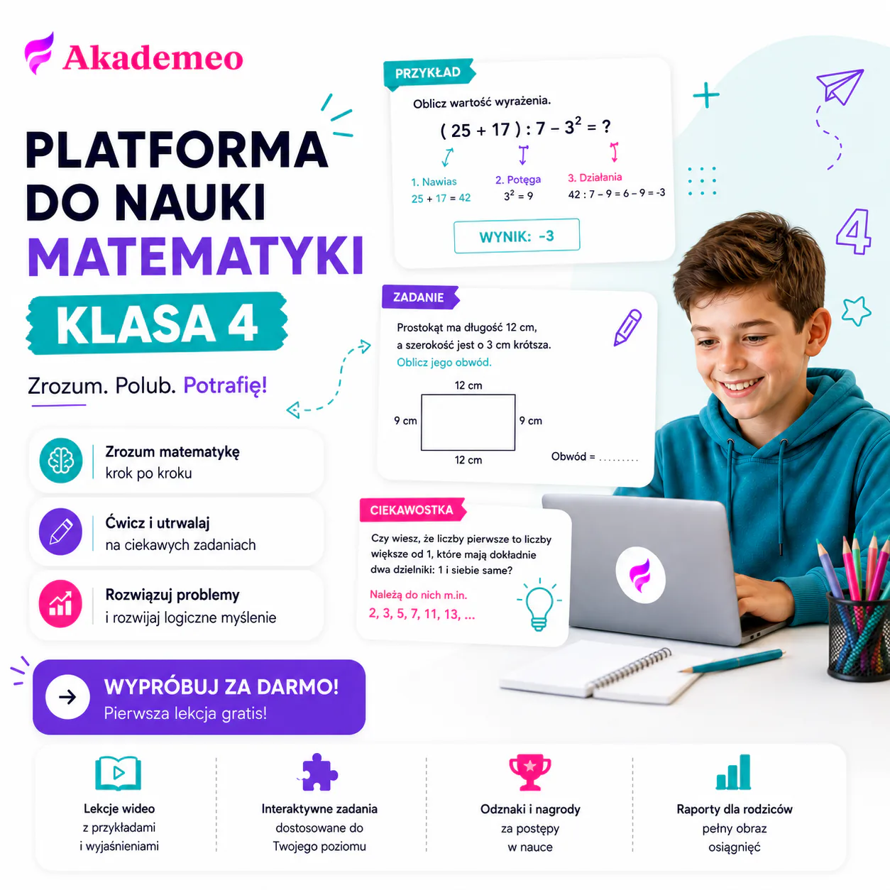 Matematyka klasa 4 online - platforma Akademeo