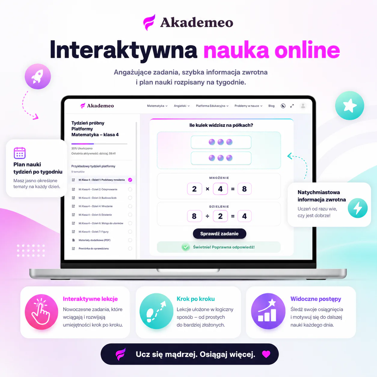 Platforma do nauki matematyki online Akademeo - plan nauki dla dziecka